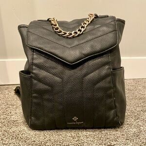 Nanette Lepore Black Faux Leather Quilted Backpack with Metallic Details Classic